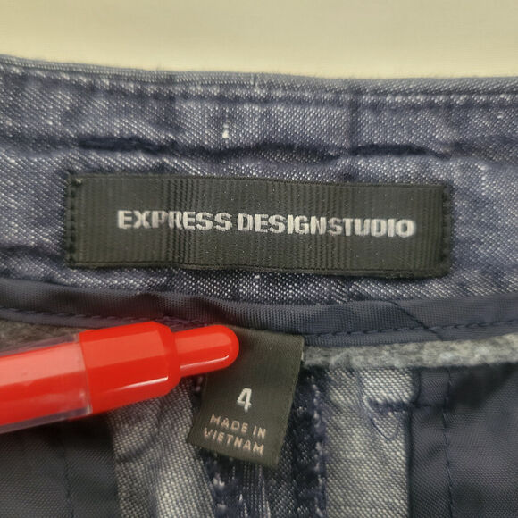 Express Design Studio Shorts Womens 4‎ Blue Cotton Linen Blend Mid Rise - Picture 7 of 13